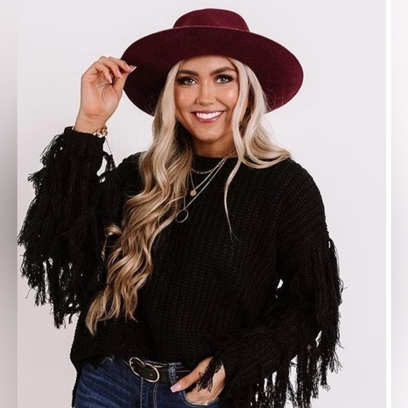 & merci Sweaters - Black Fringe Sleeve Cable Knit Sweater